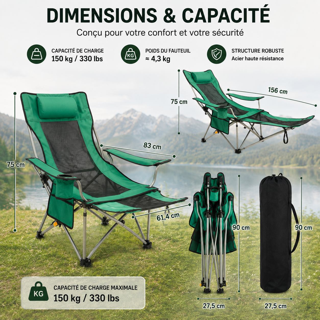 Fauteuil Nomade Relax™ – Pliant & Inclinable